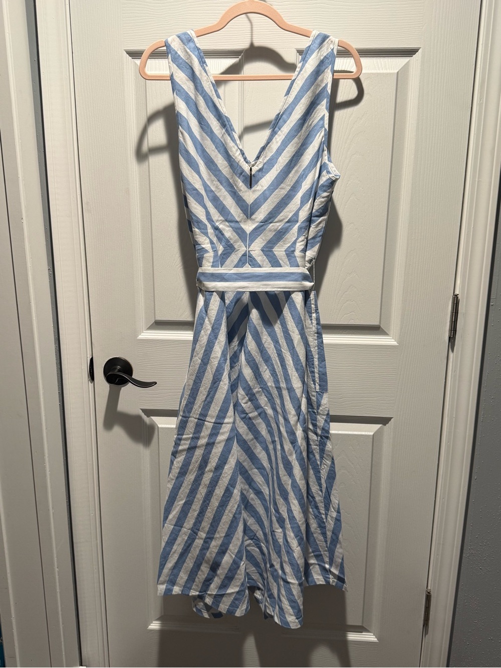Kate Spade Blue and White Striped V-Neck Midi Dress - Picture 5 of 5